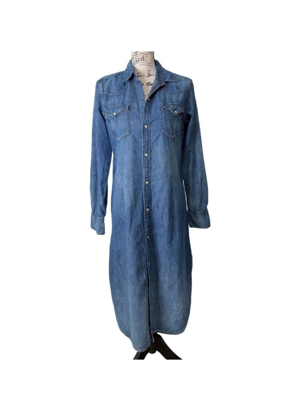 Polo Ralph Lauren Womens Size M Denim Dress Pearl-Snap Long Sleeve Jean Dress